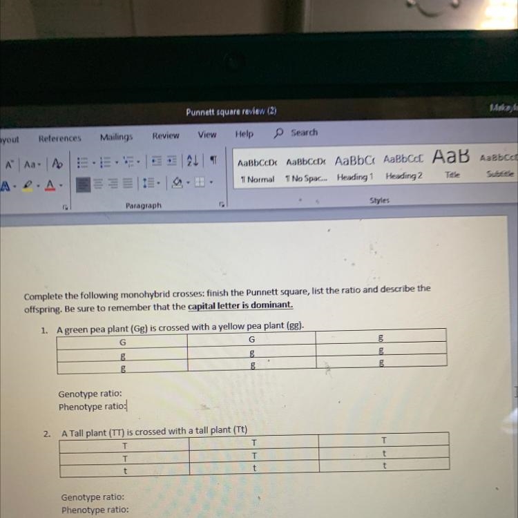 I need help finding the Genotype and phenotype for both number 1. and 2.-example-1