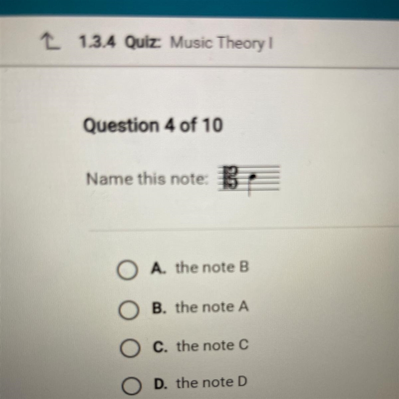 Name this note: 16 O A. the note B O O O B. the note A C. the note C D. the note D-example-1