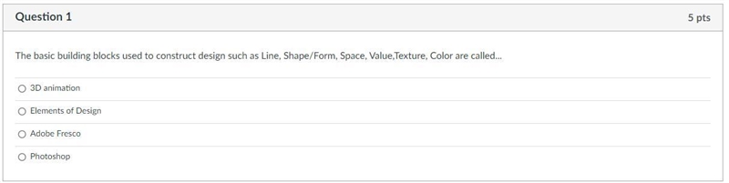 The basic building blocks used to construct design such as Line, Shape/Form, Space-example-1