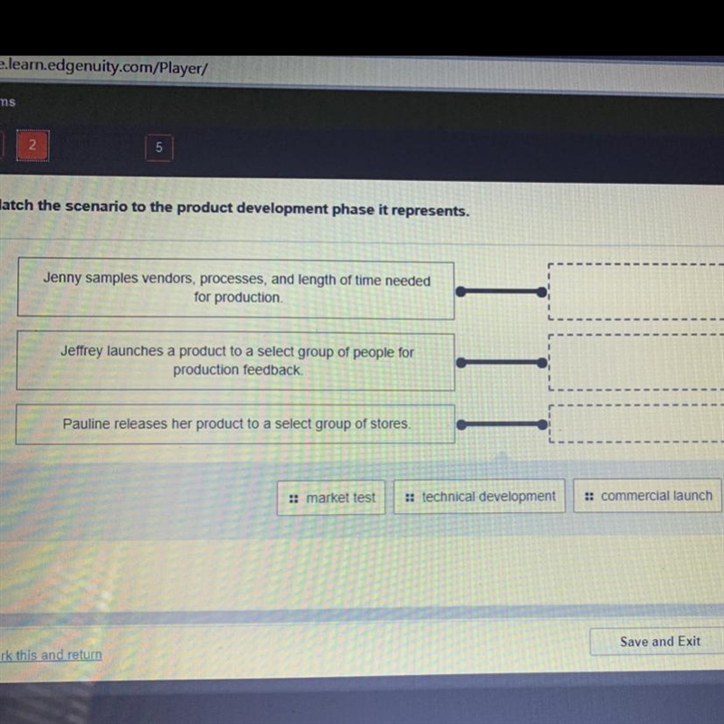 PLS HELP Match the scenario to the product development phase is represents-example-1