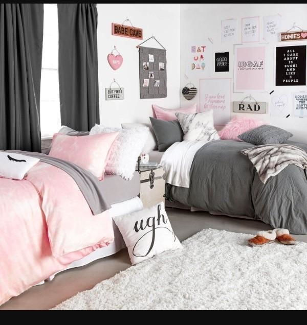 Does anyone have any dorm room designs for the walls? I have a pink comforter with-example-2