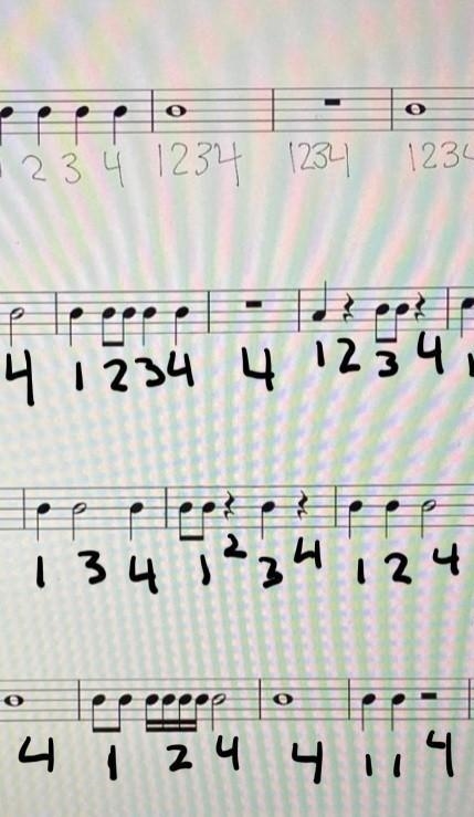 Rhythm worksheet answers please. I did the first line, but I don’t understand the-example-2