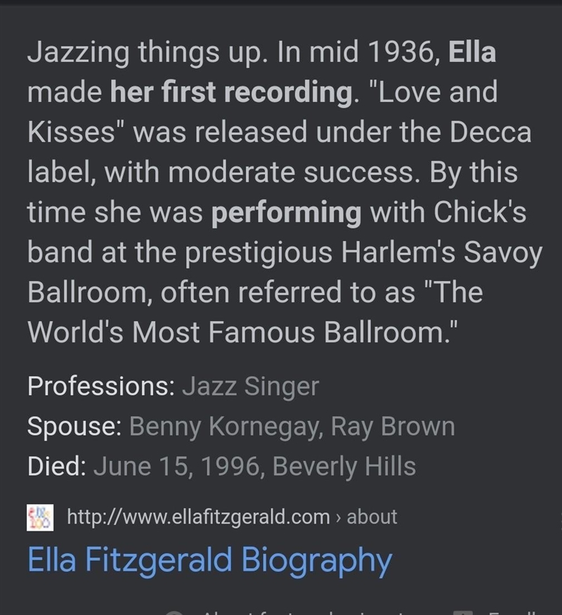 Ella Fitzgerald performed her first recording with what artist?-example-1