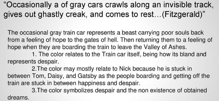 “Occasionally a line of gray (train) cars crawls along an in invisible (train) track-example-1