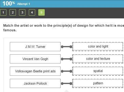 Match the artist or work to the principle(s) of design for which he/it is most famous-example-1