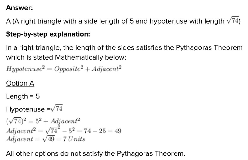 Which triangle’s unknown side length measures 7 units? A right triangle with a side-example-1