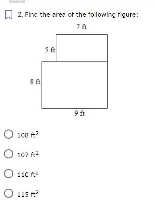 Find the area of the following figure: 108 ft2 107 ft2 110 ft2 115 ft2-example-1