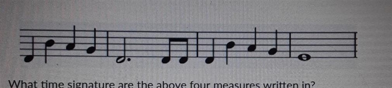 What time signature are the above four measures written in? 2/2 2/4 3/4 4/4​-example-1