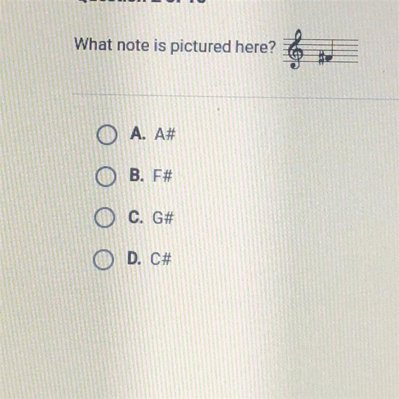 What note is pictured here? O A. A# O B. F# O C. G# O D. C#-example-1