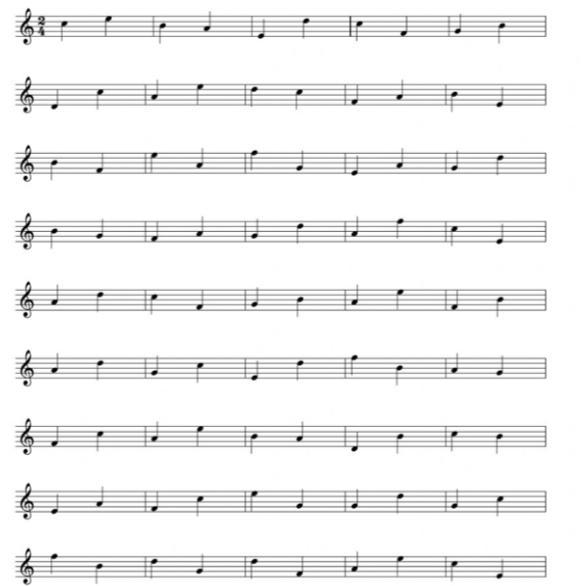 ID the notes above and enter into the chart below. There are 10 notes per line. I-example-1