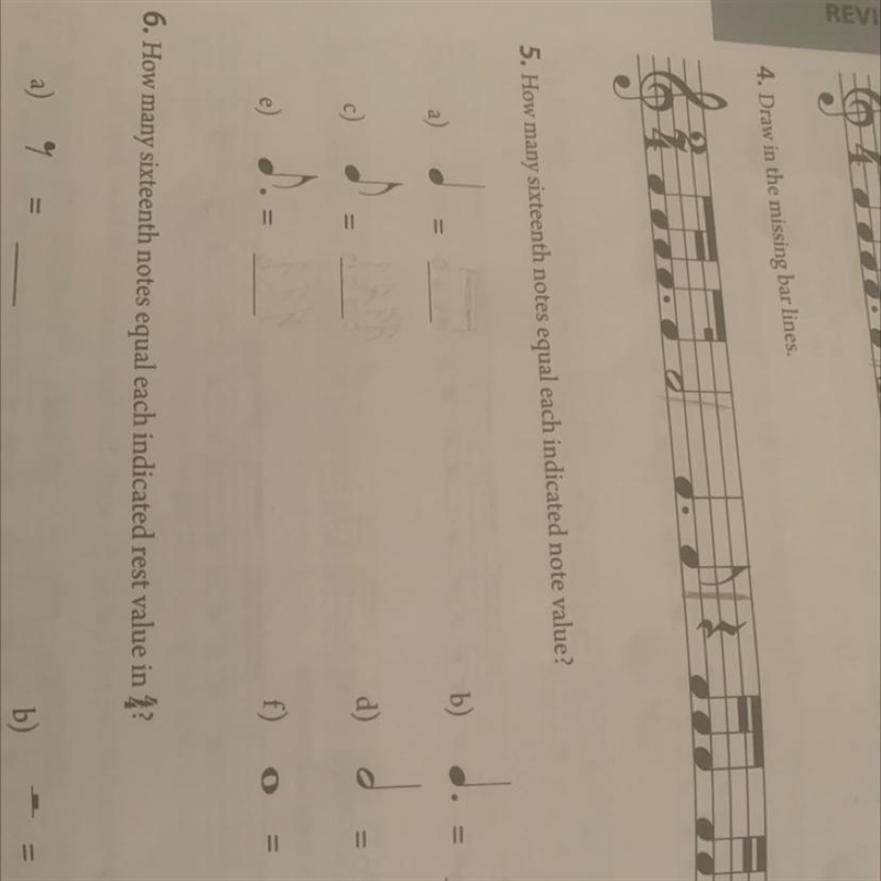 5. How many sixteenth notes equal each indicated note value?-example-1