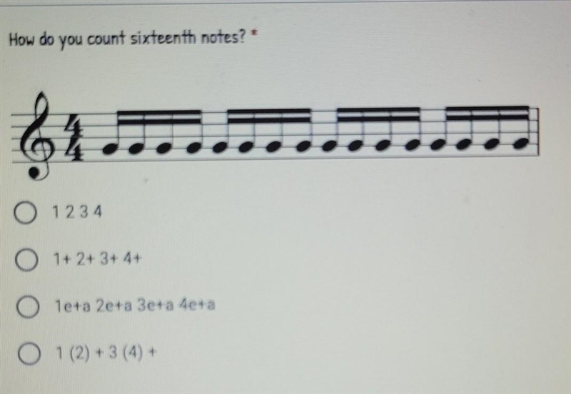 *Strings/ Music related* How do you count sixteenth notes? *Photo included has question-example-1