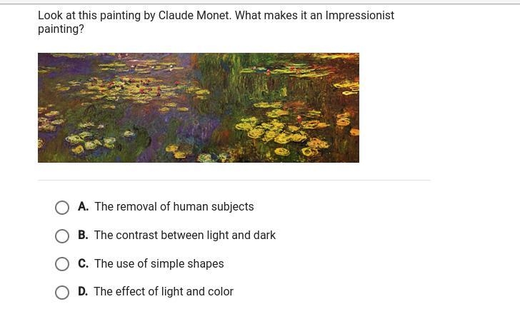 Look at this painting by Claude Monet. What makes it an impressionist painting?-example-1