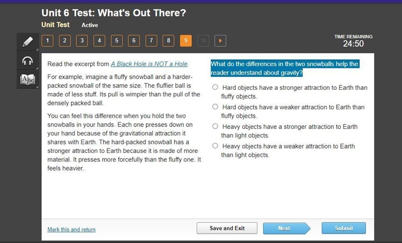 What do the differences in the two snowballs help the reader understand about gravity-example-1