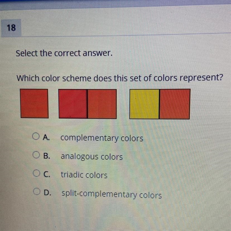 Select the correct answer. Which color scheme does this set of colors represent? OA-example-1