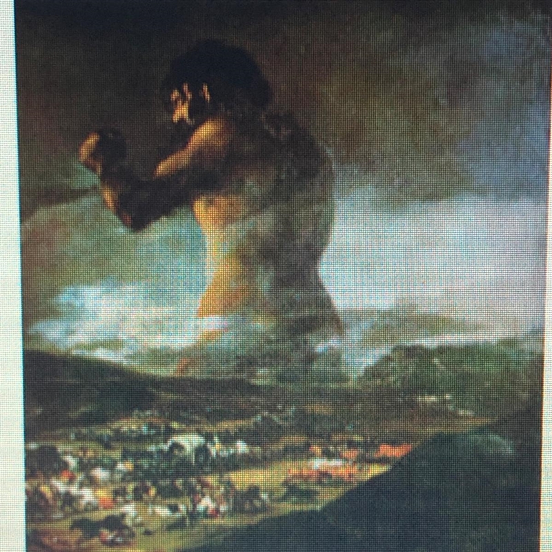 Look at The Colossus, once thought to have been done by Francisco de Goya. This painting-example-1