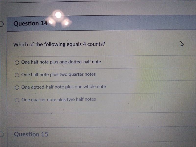 Which of the following equals 4 counts? One half note plus one dotted-half note One-example-1