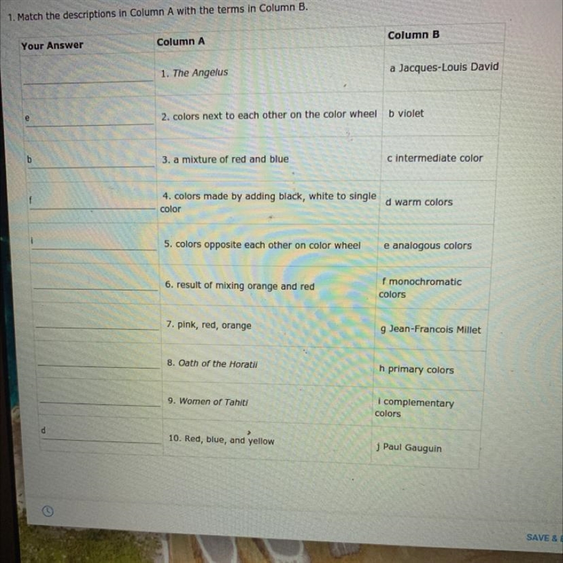 Match column A with the terms in column B ASAP pls Fundamentals of art-example-1