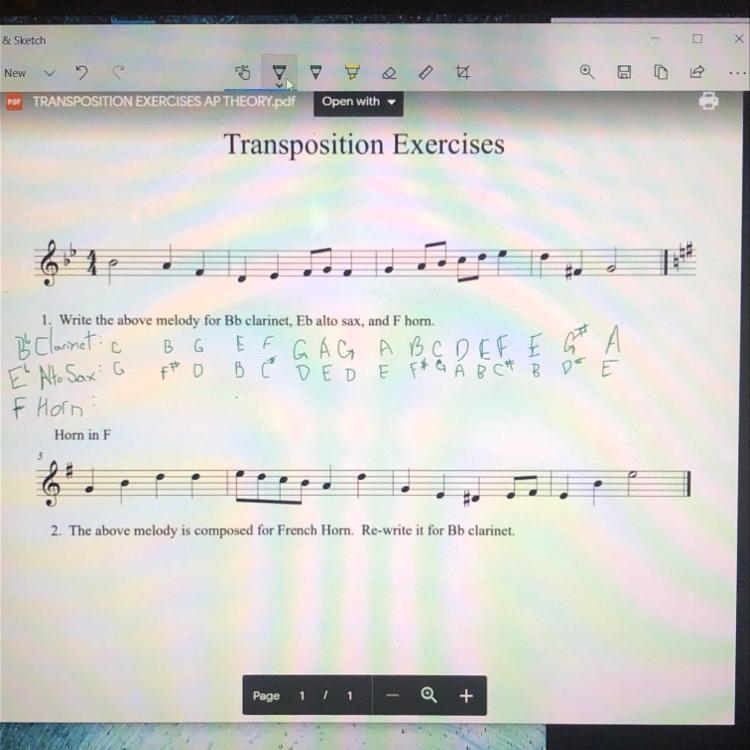 I need help on this, the first note for the F horn would be from Bb to F? And from-example-1