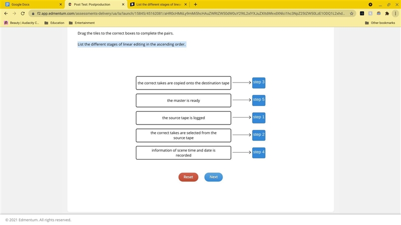 List the different stages of linear editing in the ascending order.-example-1