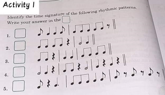 Identify the time signature of the following rhyrhmic patterns. Write the answer in-example-1