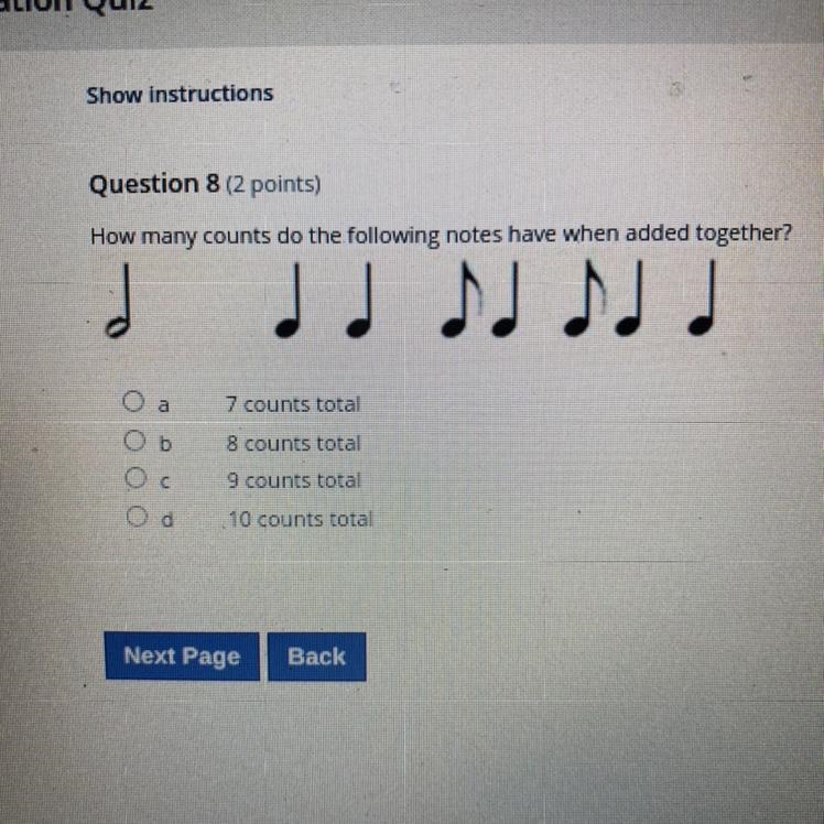 How many counts do the following notes have when added together? 7 counts total 8 counts-example-1