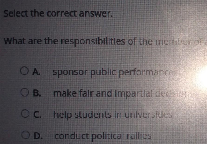 Select the correct answer. What are the responsibilities of the member of a professional-example-1