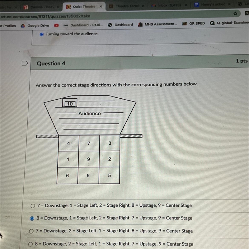 Answer the correct stage directions with the corresponding numbers below-example-1