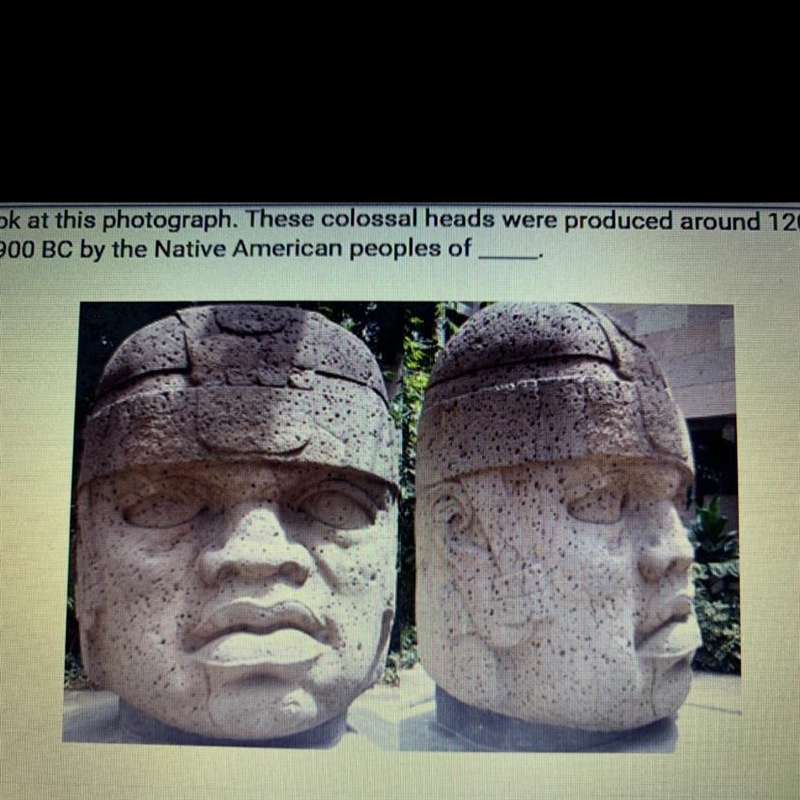 **PLEASE HELP** Look at this photograph. These colossal heads were produced aro to-example-1