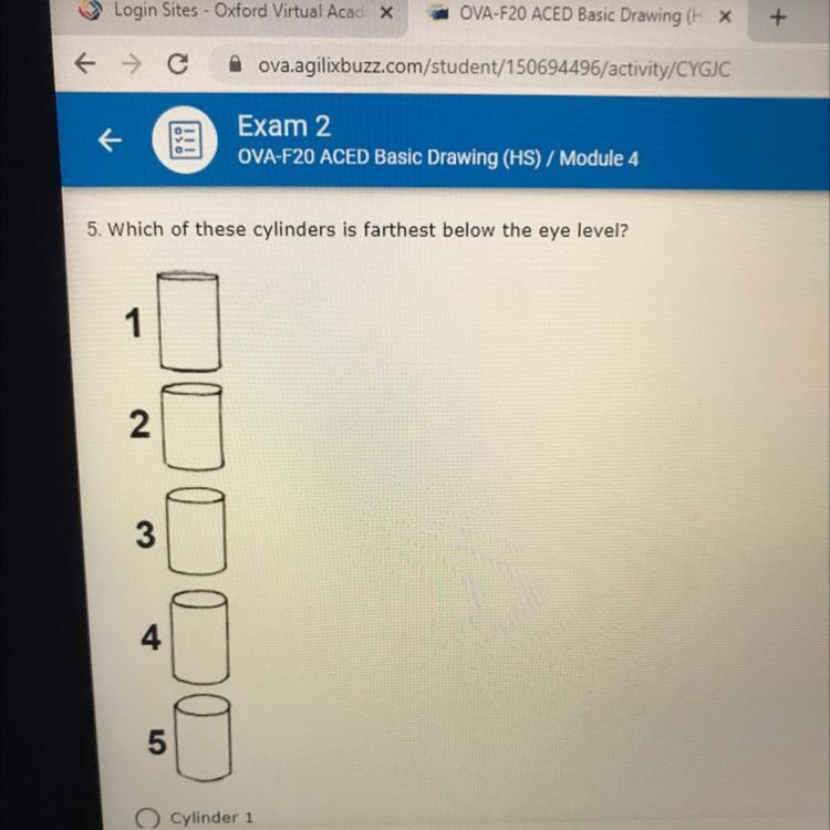 Which of these cylinders is farthest below the eye level?-example-1