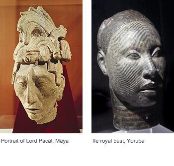 Which of the following statements describes a difference between the Maya sculpture-example-1