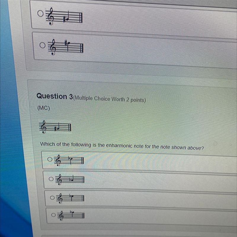 Which of the following is the enharmonic note for the note shown above?-example-1