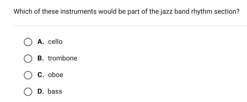 Which of these instruments would be part of the jazz band rhythm section?-example-1
