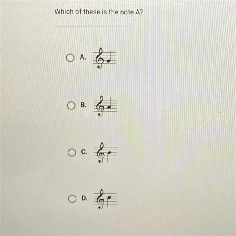 HELP PLEASE ASAP Which of these is the note A?-example-1