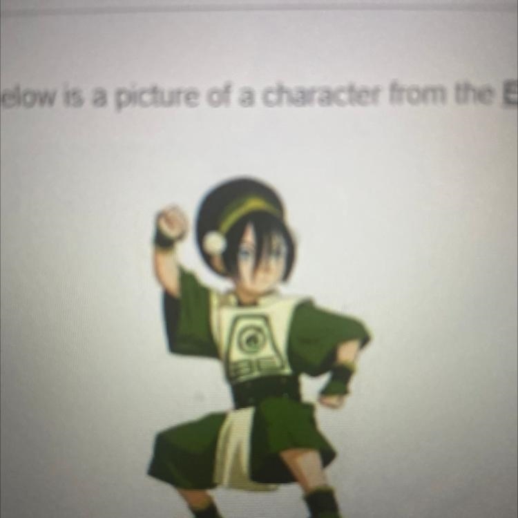 Below is a picture of a character from the Earth Nation. Based on what they wear, what-example-1