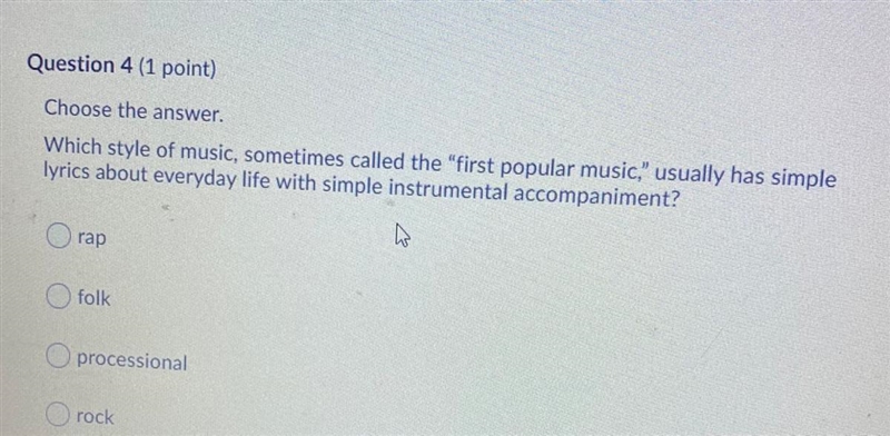 Question 4 (1 point) Choose the answer. Which style of music, sometimes called the-example-1