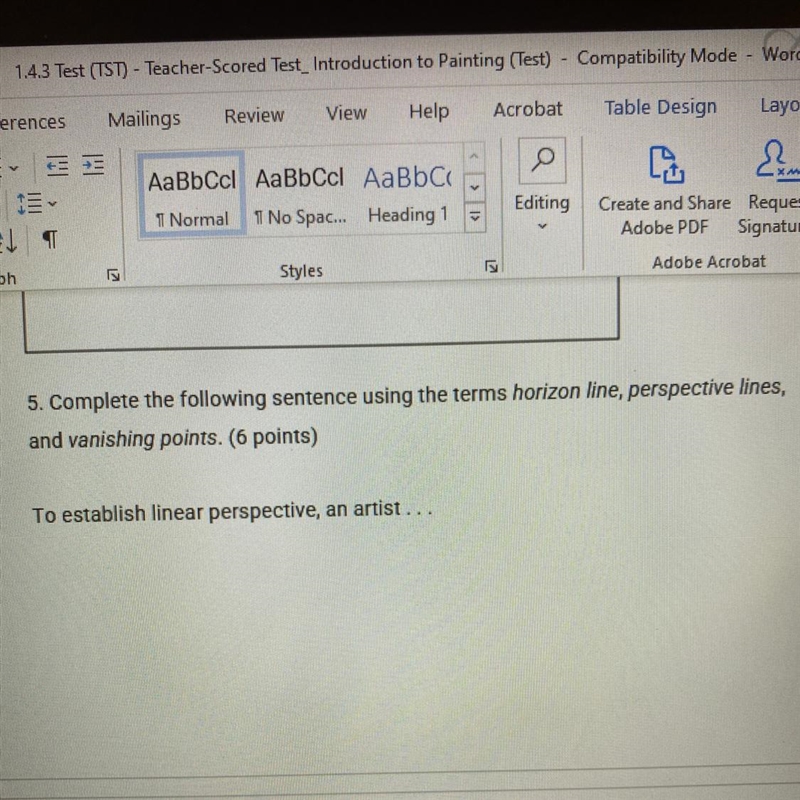 5. Complete the following sentence using the terms horizon line, perspective lines-example-1