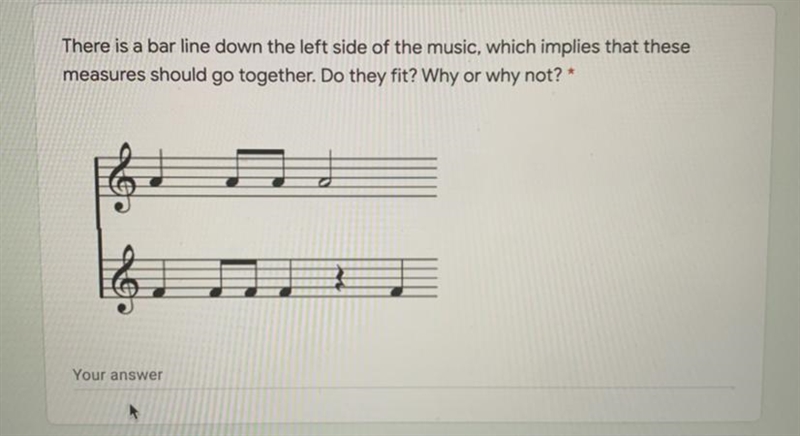 There is a bar line down the left side of the music, which implies that these measures-example-1