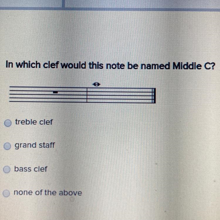 In which clef would this note be named Middle C? treble clef grand staff bass clef-example-1