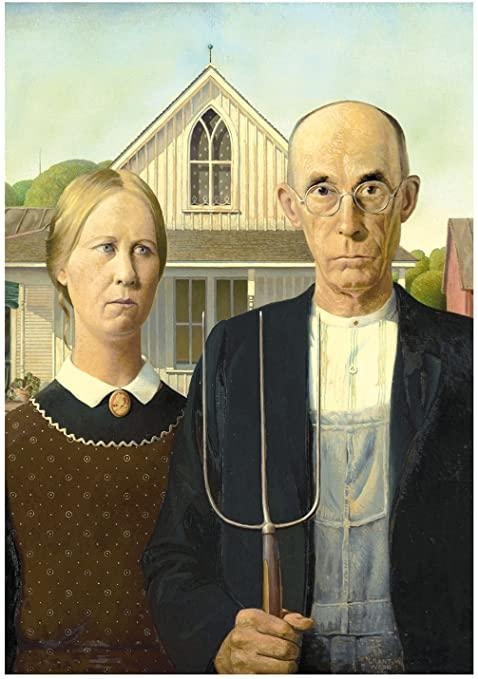 The unit shares the following painting from 1930 titled “American Gothic”. Let’s imagine-example-1