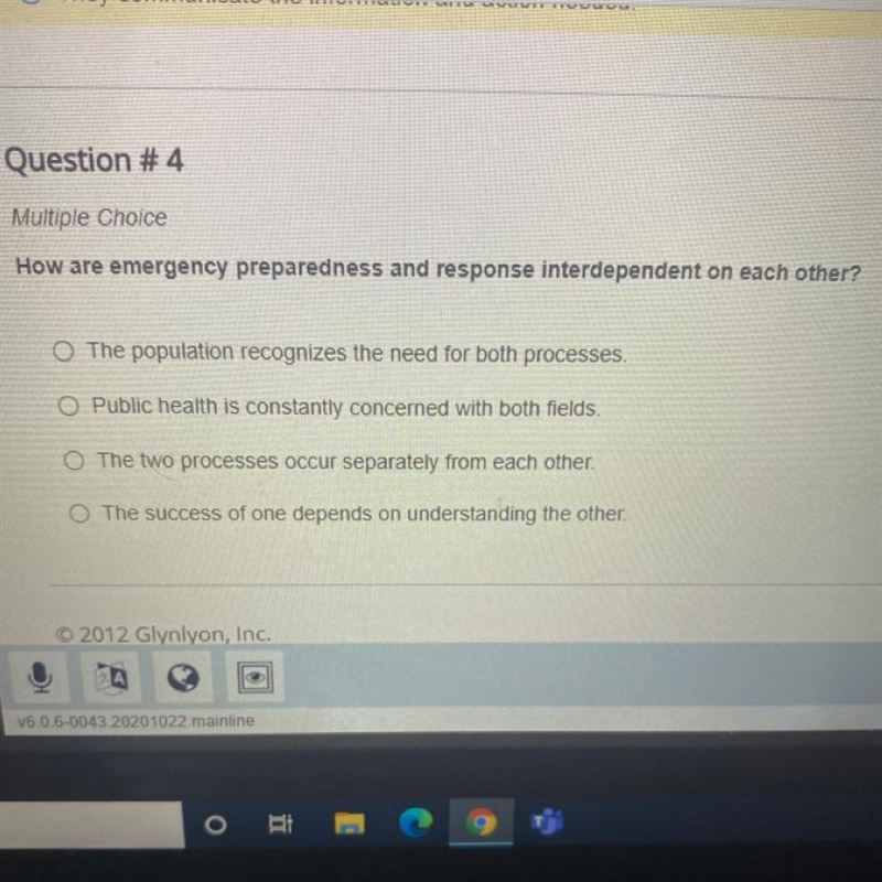 How are emergency preparedness and response interdependent on each other? O The population-example-1