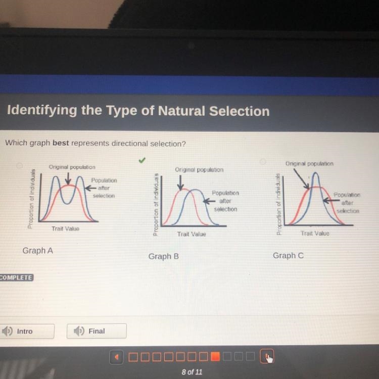 Which graph best represents directional selection? Original population Onginal population-example-1