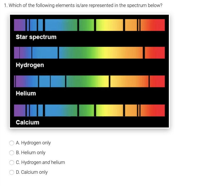 Which of the following elements is/are represented in the spectrum below? A. Hydrogen-example-1