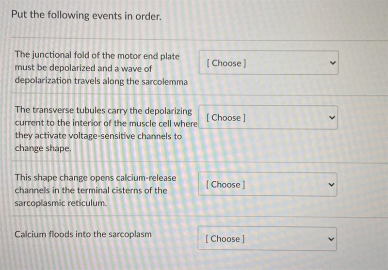 Put the following events in order. The junctional fold of the motor end plate must-example-1