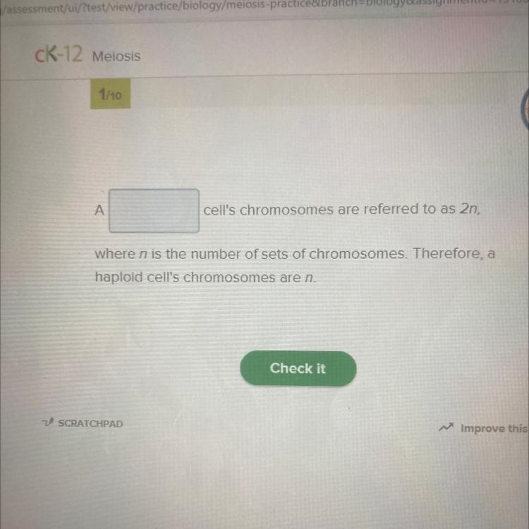 A cell's chromosomes are referred to as 2n, where n is the number of sets of chromosomes-example-1