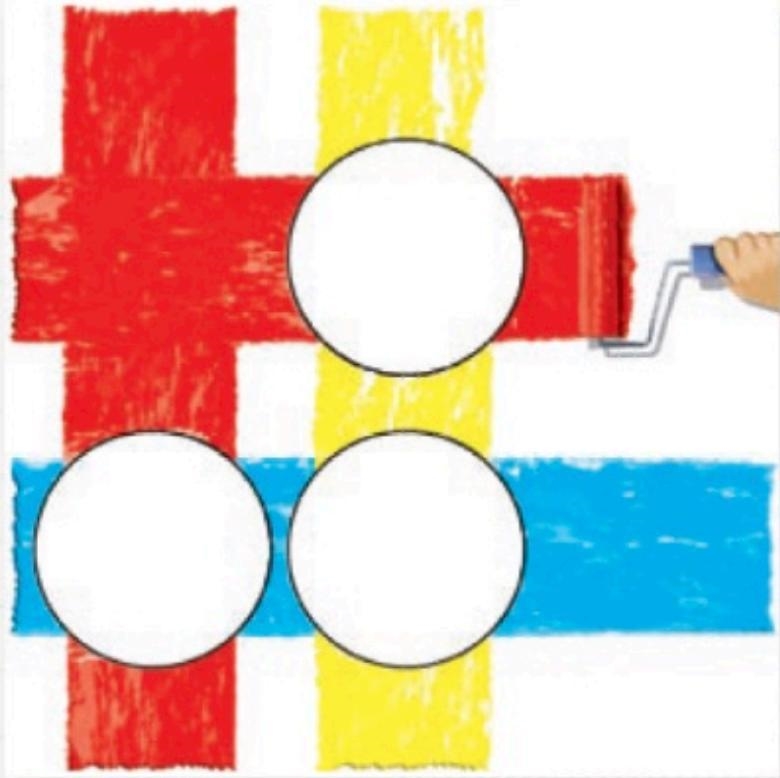 Color or label each circle with the color that results when two paints mix.-example-1