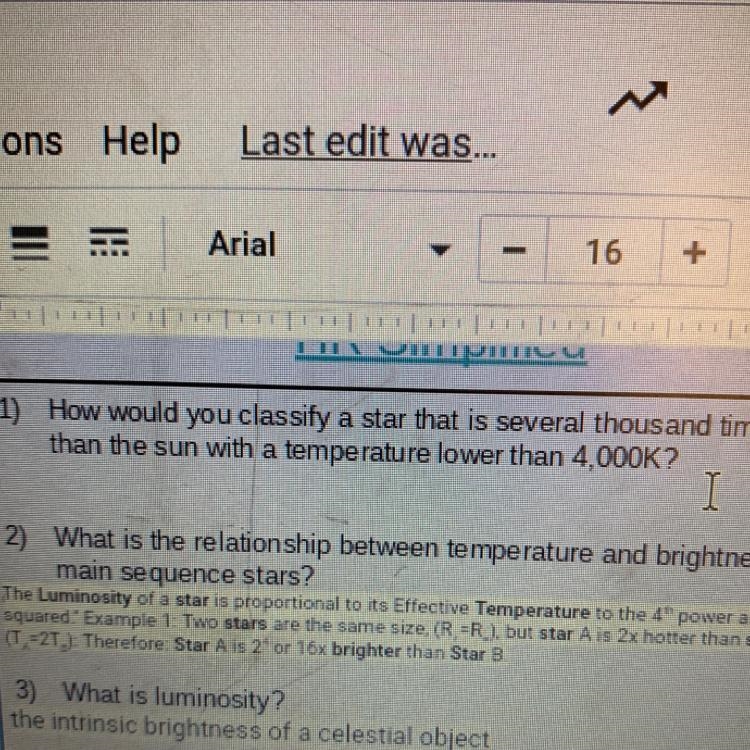 How would you classify a star that is several thousands times brighter than the sun-example-1