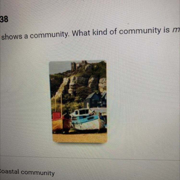 The photograph shows a community. What kind of community is most likely shown? A. Coastal-example-1