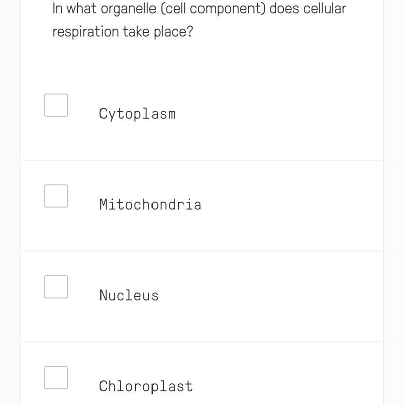 In what organelle (cell component) does cellular respiration take place?-example-1