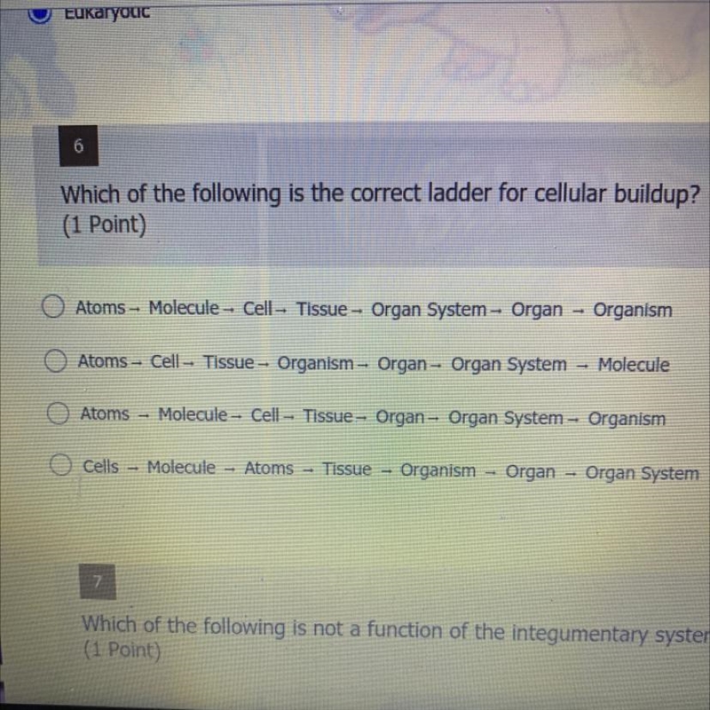 Which of the following is the correct ladder for cellular buildup? (1 Point) RI Atoms-example-1